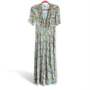 Ghost London Floral Midi Dress in Sunshine Fleur Button Front Viscose Size S